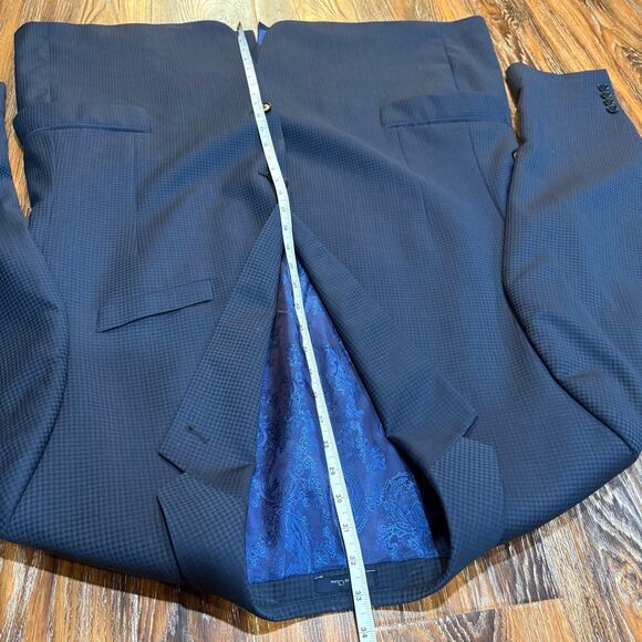100%‎ Wool Turnbury 48R Navy Blue Checkered 48 R Blazer Jacket 2 Button Coat - Picture 5 of 8